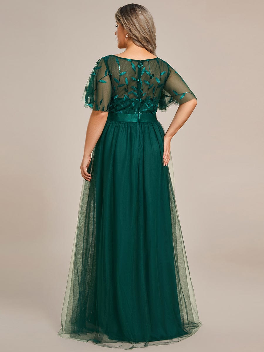 Plus Size Sequin Bodice Long Formal Evening Dresses #color_Dark Green