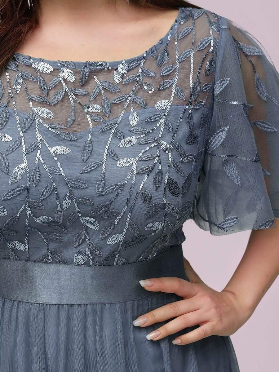 Plus Size Women's Embroidery Evening Dresses with Short Sleeve #color_Dusty Blue 