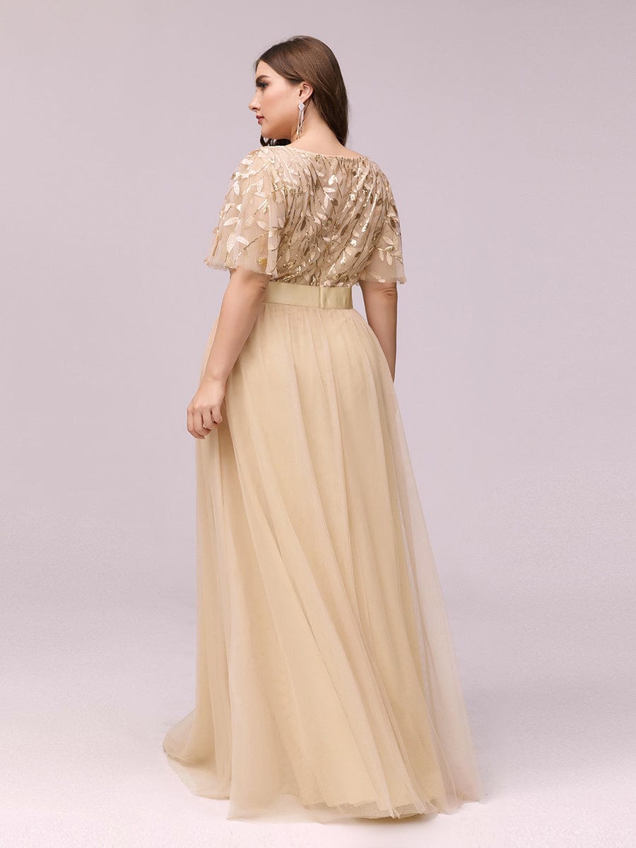 Plus Size Women's Embroidery Evening Dresses with Short Sleeve #color_Gold