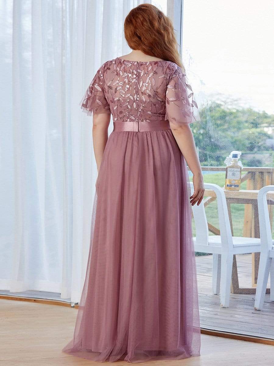 Plus Size Women's Embroidery Evening Dresses with Short Sleeve #color_Purple Orchid 