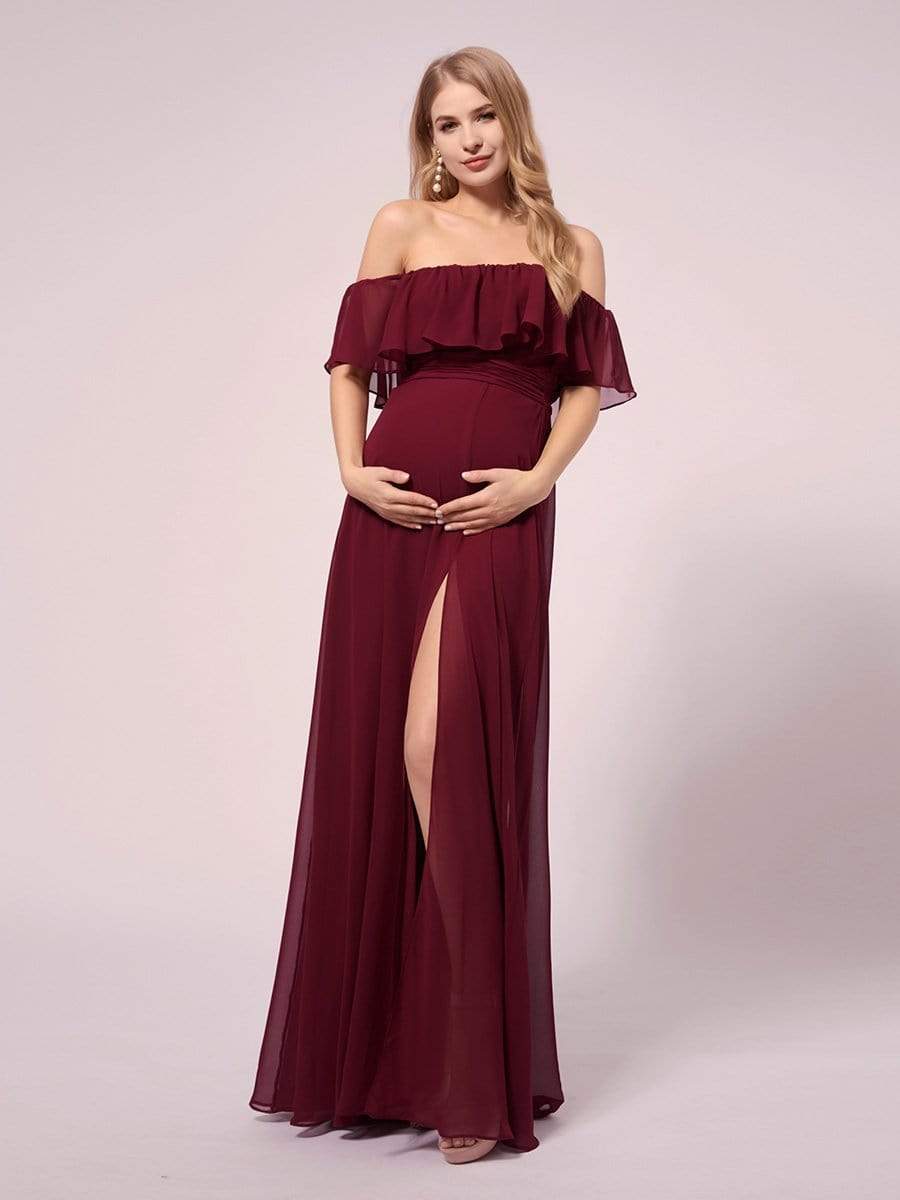 Off the Shoulder Ruffle Chiffon Evening Maternity Dress - Ever-Pretty US