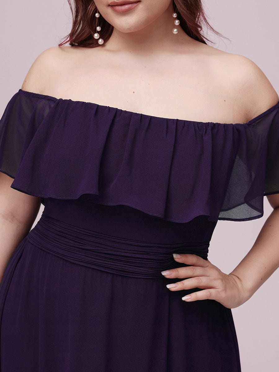 Plus Size Off the Shoulder Formal Bridesmaid Dress with Thigh Split #color_Dark Purple 