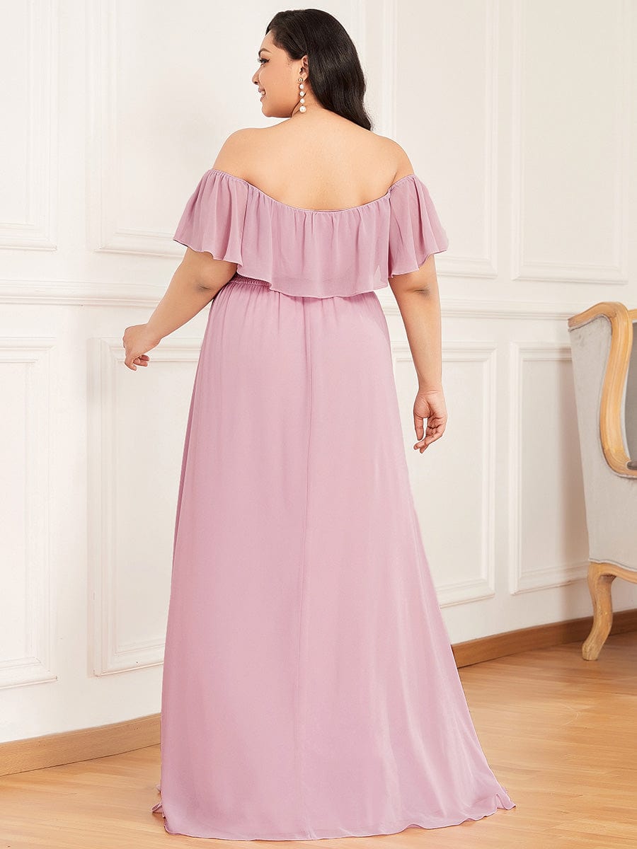 Plus Size Off the Shoulder Formal Bridesmaid Dress with Thigh Split #color_Mauve