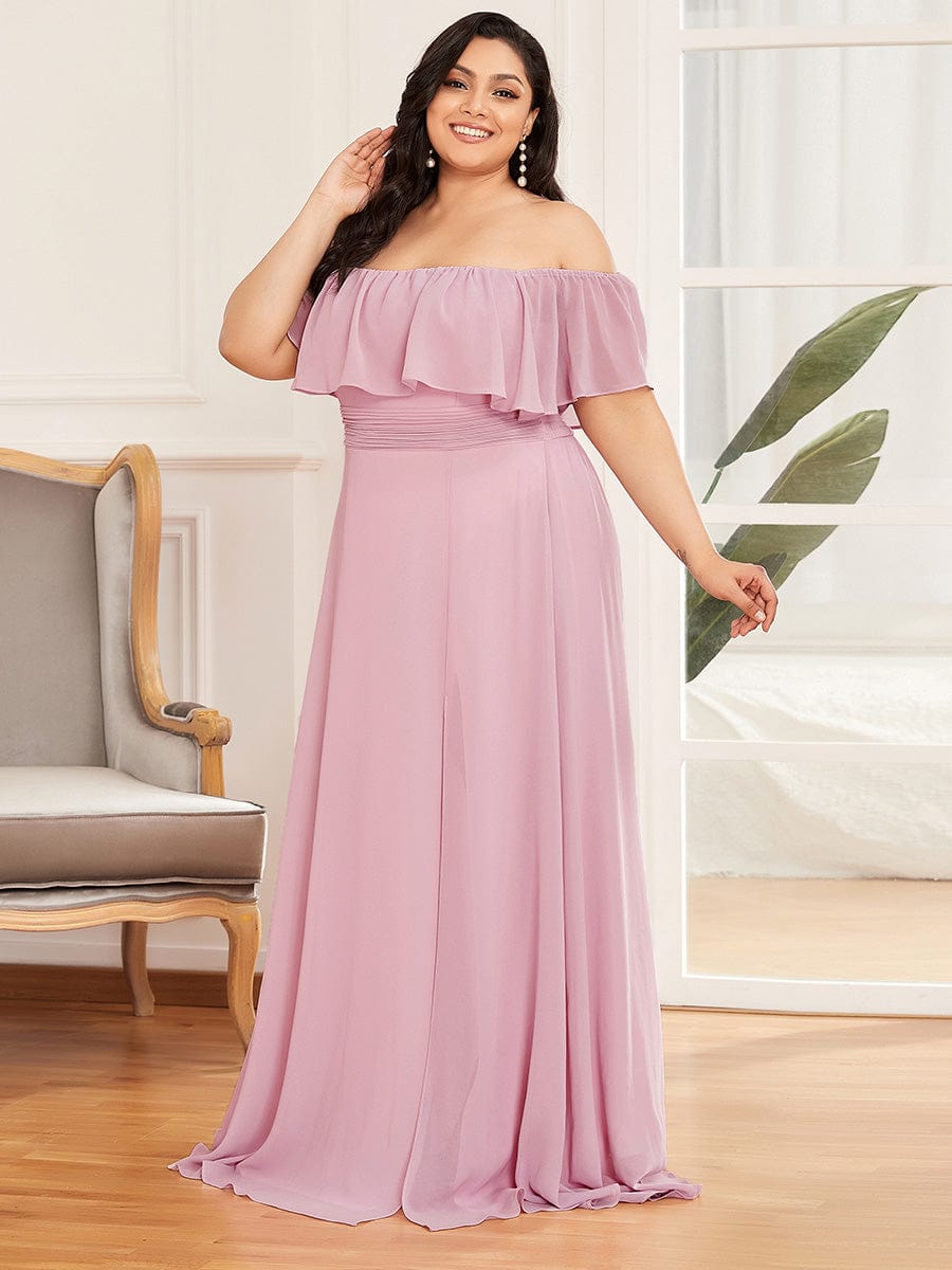 Plus Size Off the Shoulder Formal Bridesmaid Dress with Thigh Split #color_Mauve