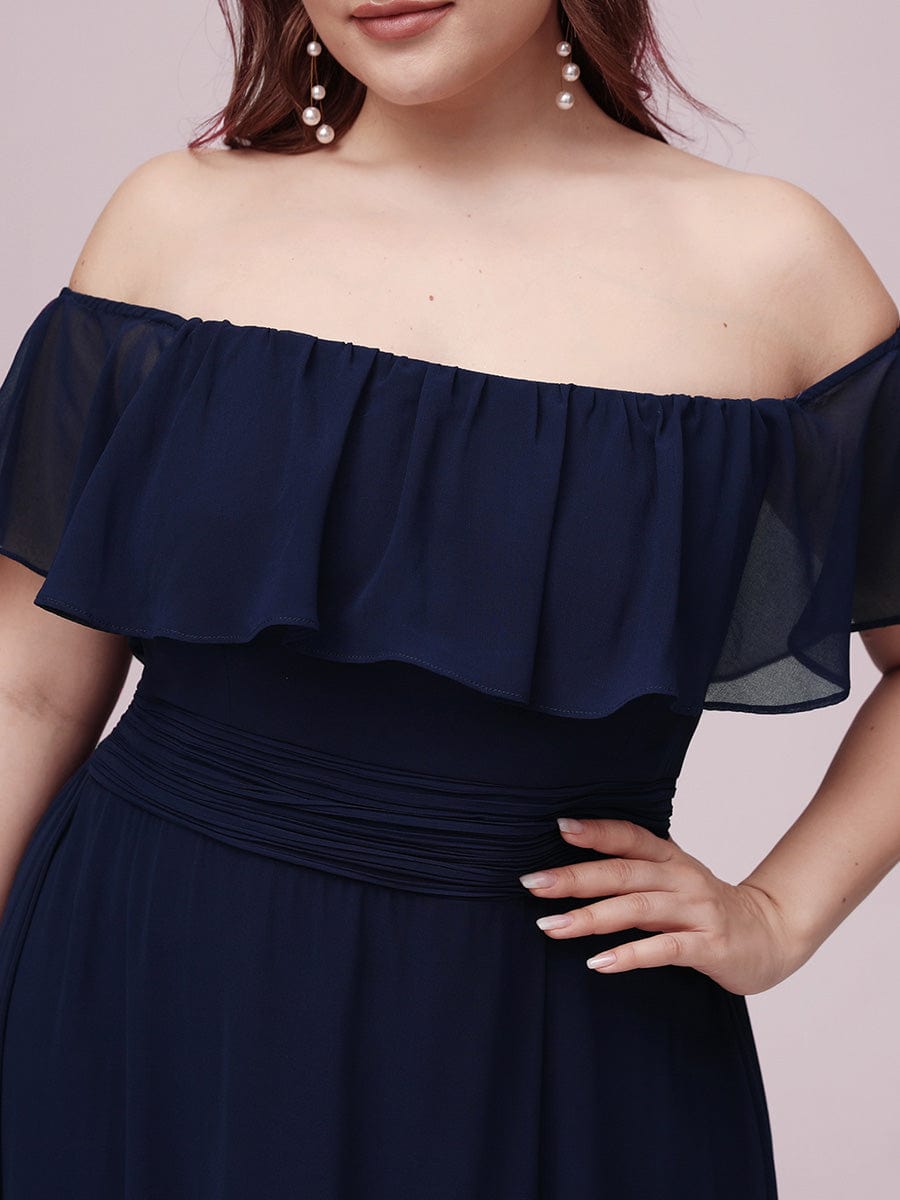 Plus Size Off the Shoulder Formal Bridesmaid Dress with Thigh Split #color_Navy Blue 