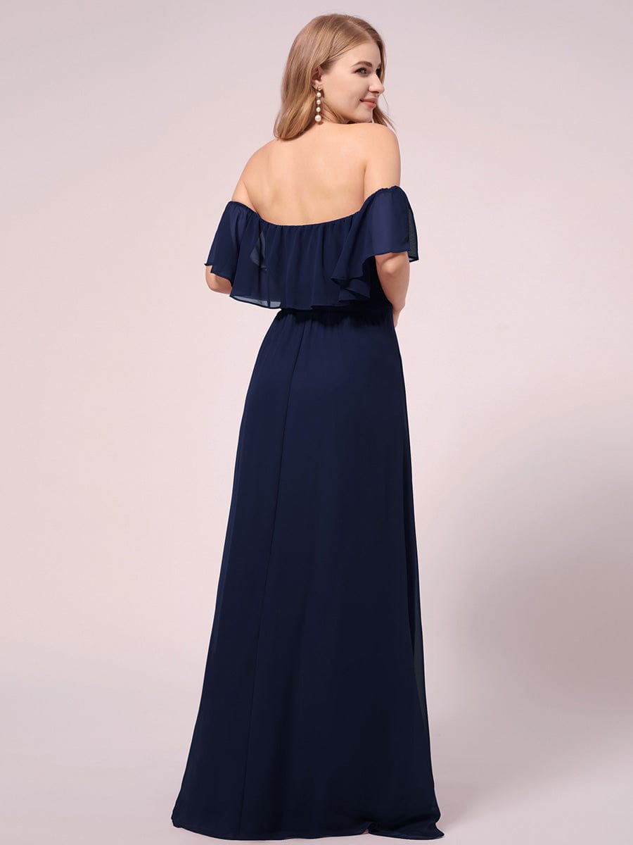 Maxi Chiffon Off the Shoulder Ruffled Maternity Evening Dress #color_Navy Blue