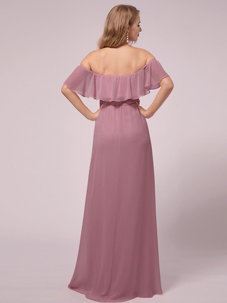 Maxi Chiffon Off the Shoulder Ruffled Maternity Evening Dress #color_Purple Orchid