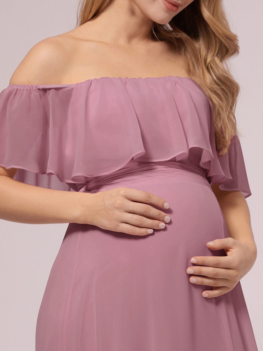 Maxi Chiffon Off the Shoulder Ruffled Maternity Evening Dress #color_Purple Orchid