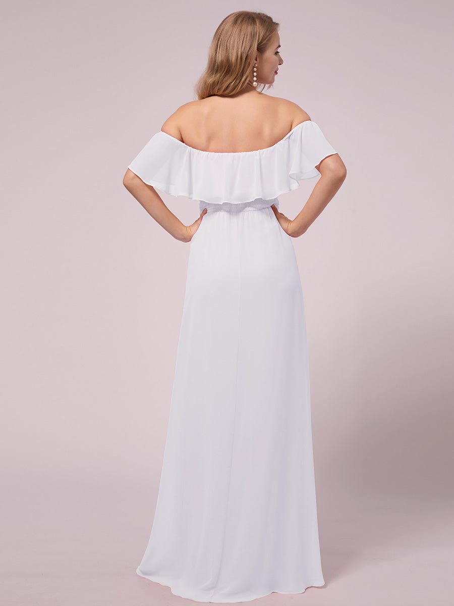 Maxi Chiffon Off the Shoulder Ruffled Maternity Evening Dress #color_White