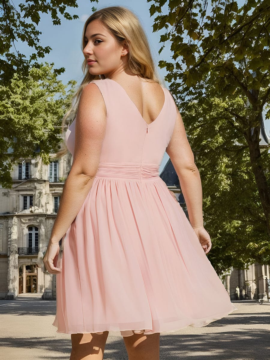 Women Sleeveless V Neck Short Bridesmaid Dress #color_Pink