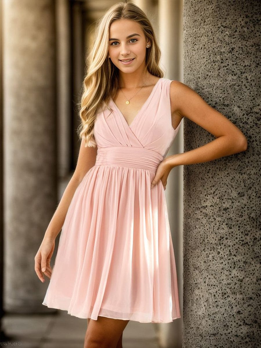 Sleeveless Deep V Neck Short Bridesmaid Dress - Ever-Pretty US