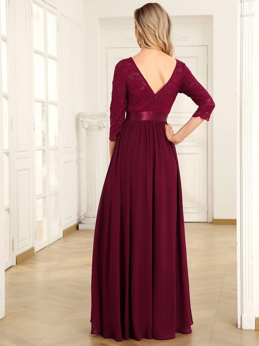 Custom Size See-Through Maxi Lace Evening Dress with Half Sleeve #color_Burgundy