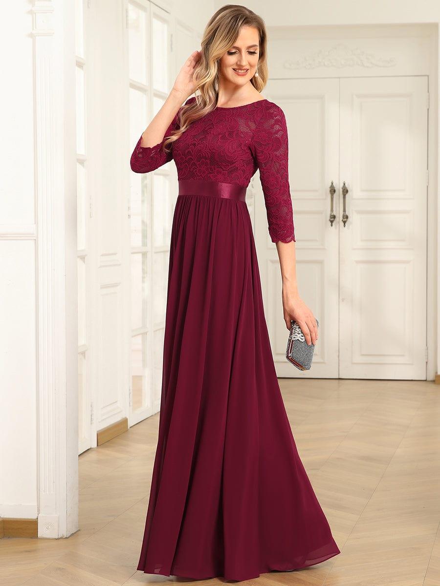 Custom Size See-Through Maxi Lace Evening Dress with Half Sleeve #color_Burgundy