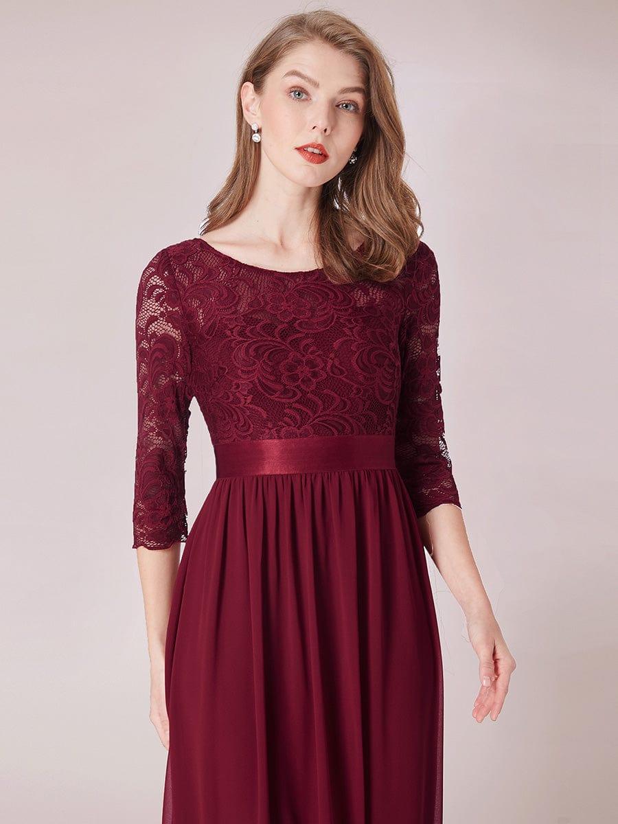 Custom Size See-Through Maxi Lace Evening Dress with Half Sleeve #color_Burgundy