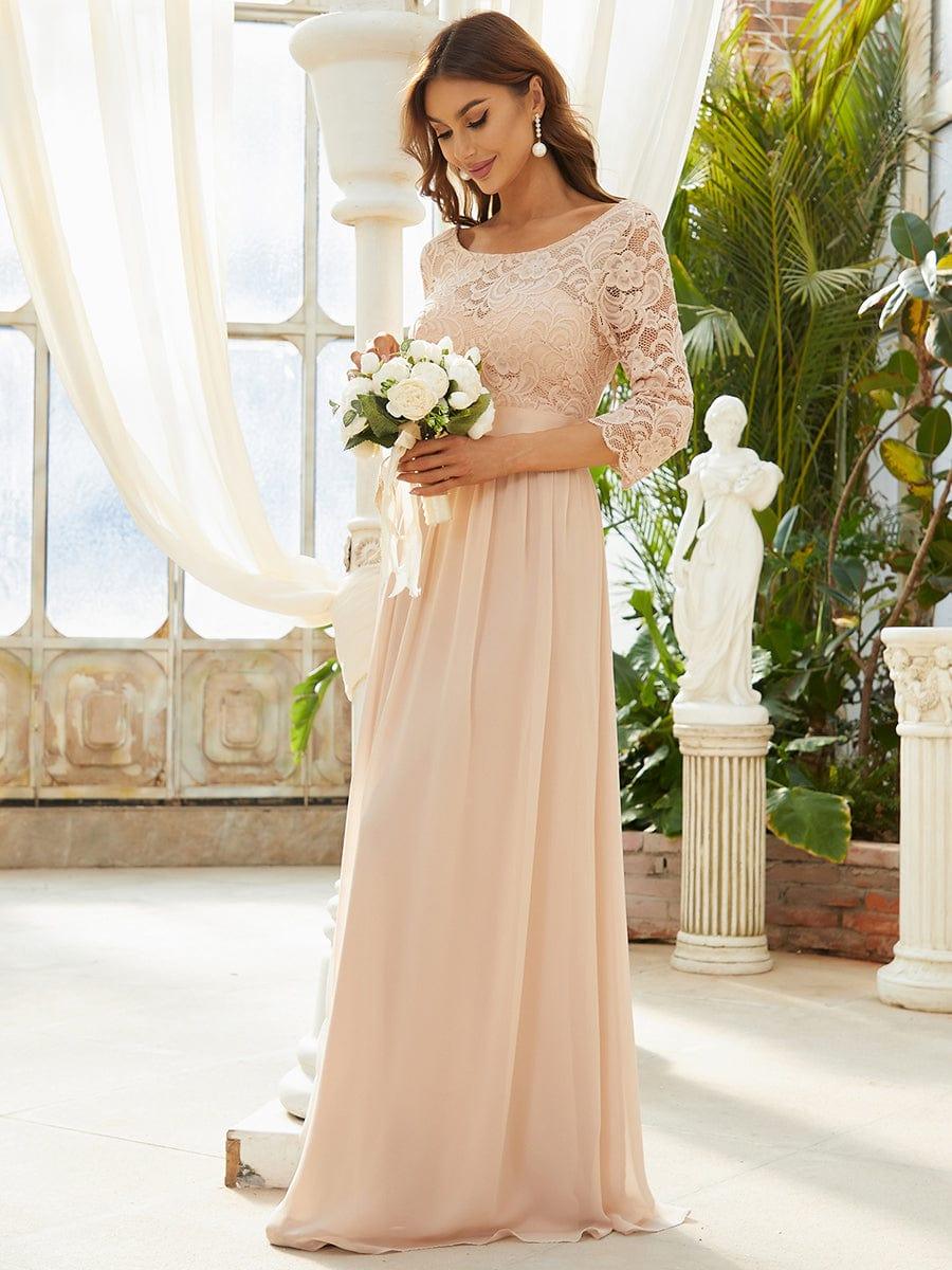 Custom Size See-Through Maxi Lace Evening Dress with Half Sleeve #color_Blush