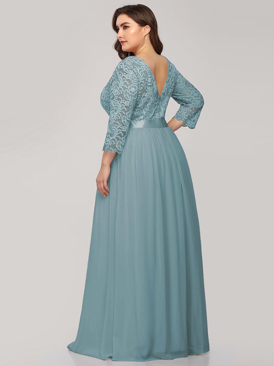 Custom Size See-Through Maxi Lace Evening Dress with Half Sleeve #color_Dusty Blue