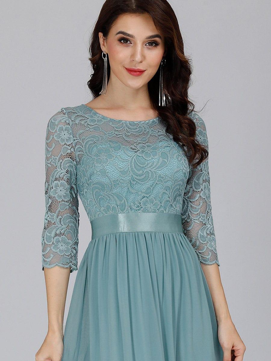 Custom Size See-Through Maxi Lace Evening Dress with Half Sleeve #color_Dusty Blue