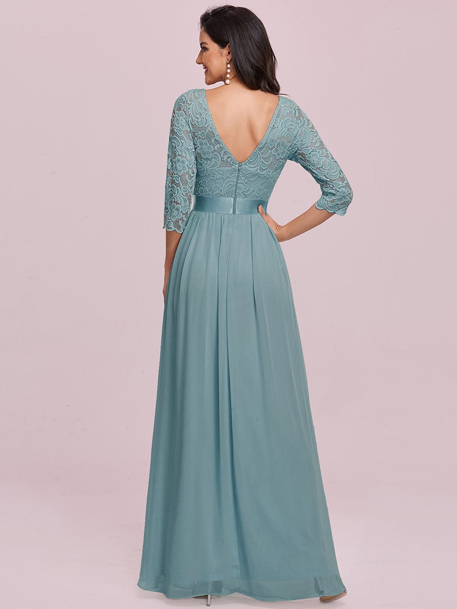 Custom Size See-Through Maxi Lace Evening Dress with Half Sleeve #color_Light Teal