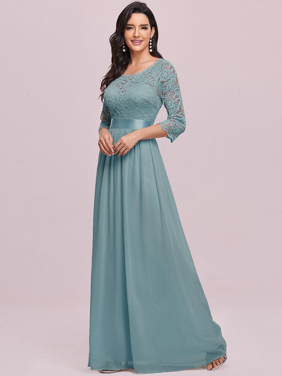 Custom Size See-Through Maxi Lace Evening Dress with Half Sleeve #color_Light Teal