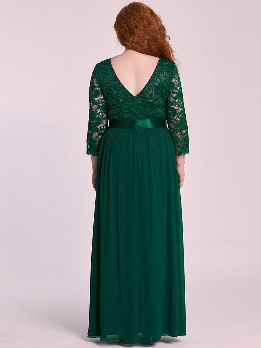 Custom Size See-Through Maxi Lace Evening Dress with Half Sleeve #color_Dark Green