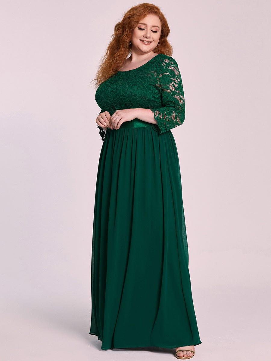 Custom Size See-Through Maxi Lace Evening Dress with Half Sleeve #color_Dark Green