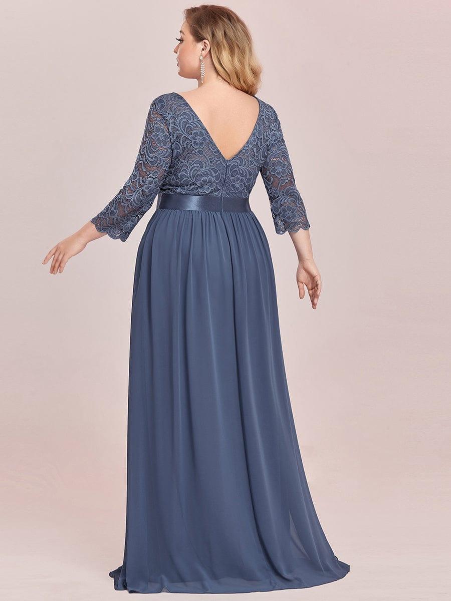 Custom Size See-Through Maxi Lace Evening Dress with Half Sleeve #color_Dusty Blue