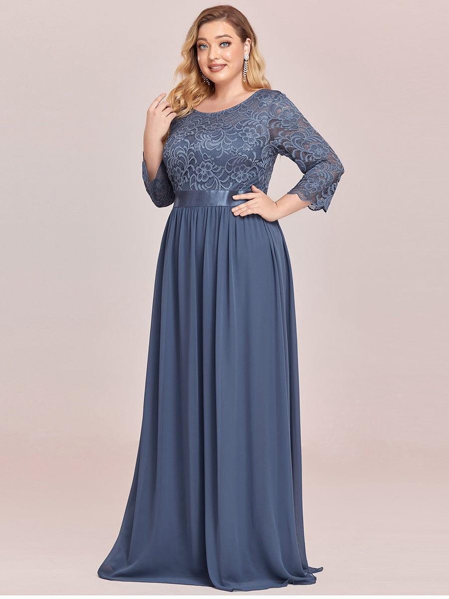 Custom Size See-Through Maxi Lace Evening Dress with Half Sleeve #color_Dusty Blue