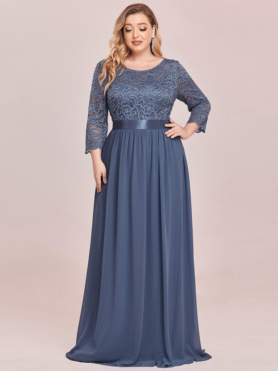 Custom Size See-Through Maxi Lace Evening Dress with Half Sleeve #color_Dusty Navy