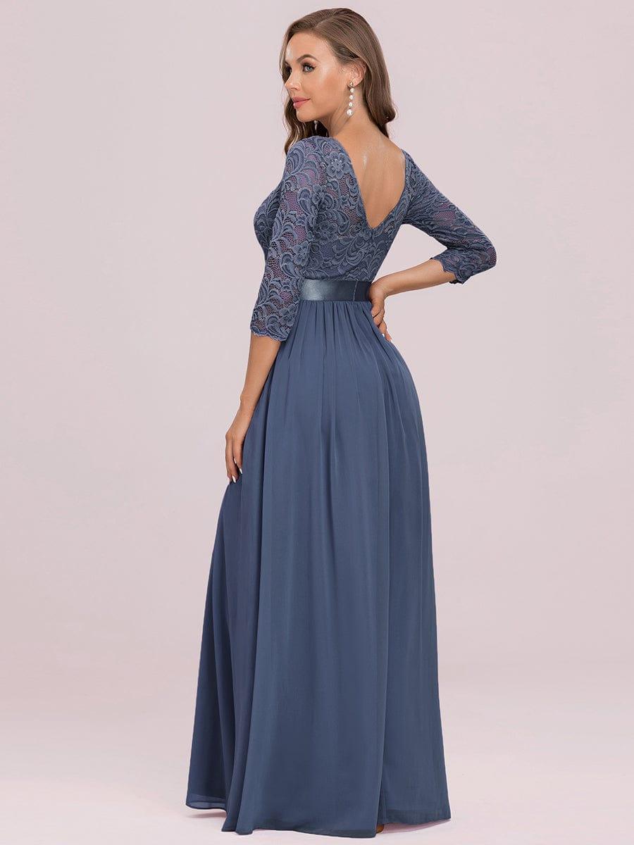 Custom Size See-Through Maxi Lace Evening Dress with Half Sleeve #color_Dusty Blue