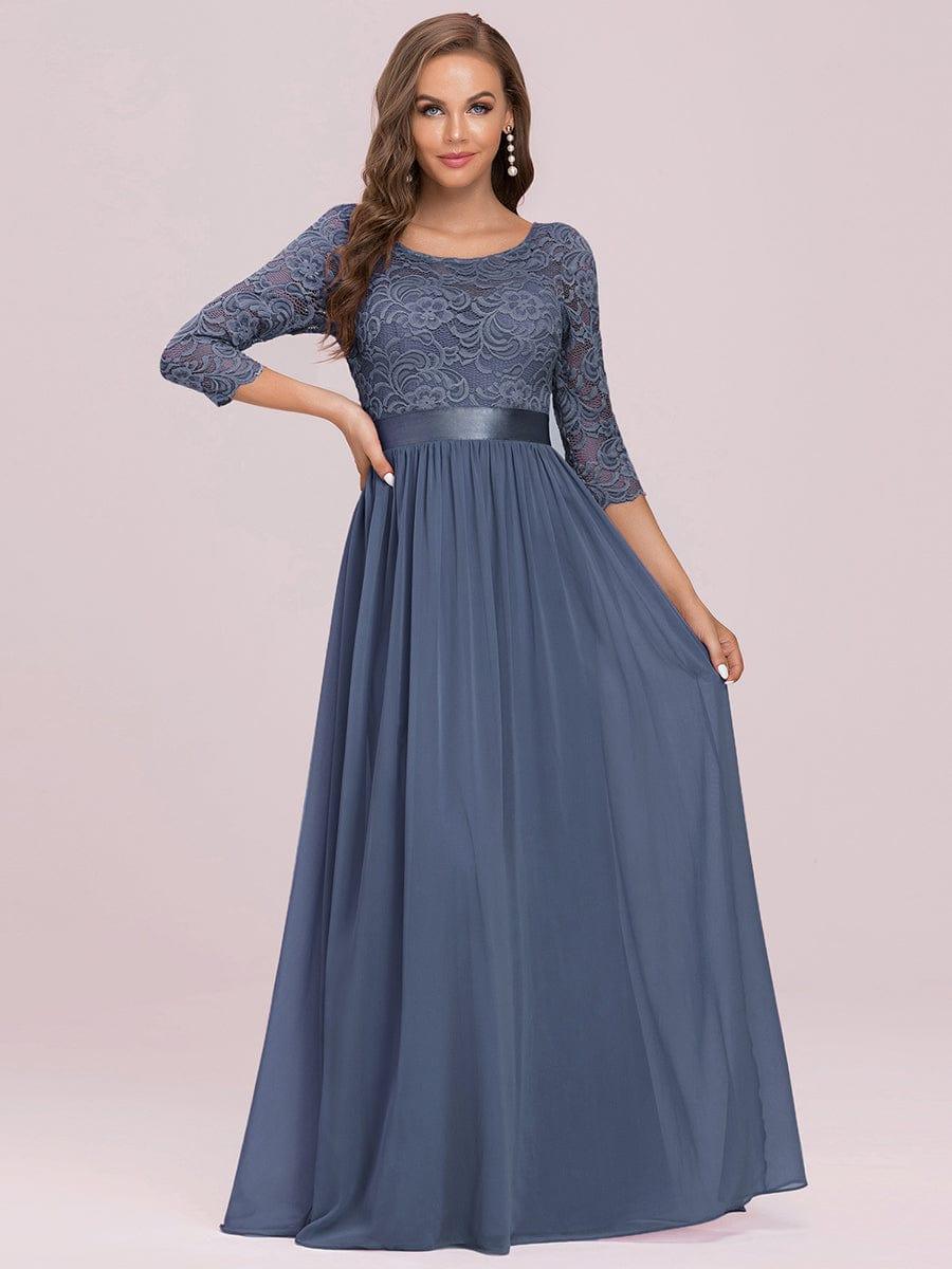 Custom Size See-Through Maxi Lace Evening Dress with Half Sleeve #color_Dusty Navy