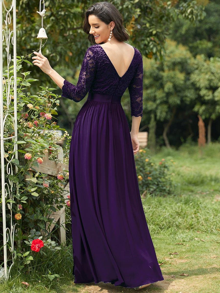 Custom Size See-Through Maxi Lace Evening Dress with Half Sleeve #color_Dark Purple