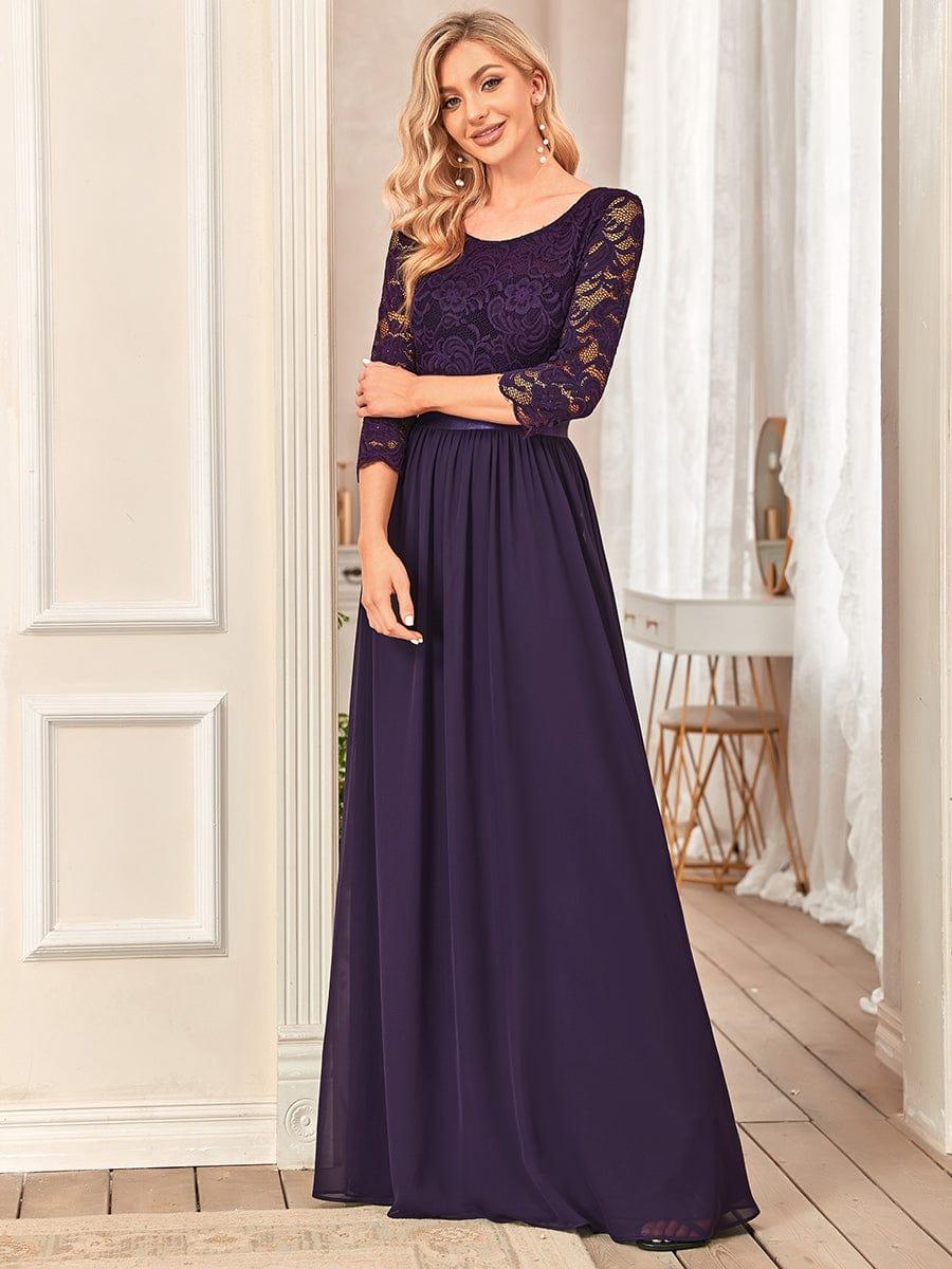 Custom Size See-Through Maxi Lace Evening Dress with Half Sleeve #color_Dark Purple