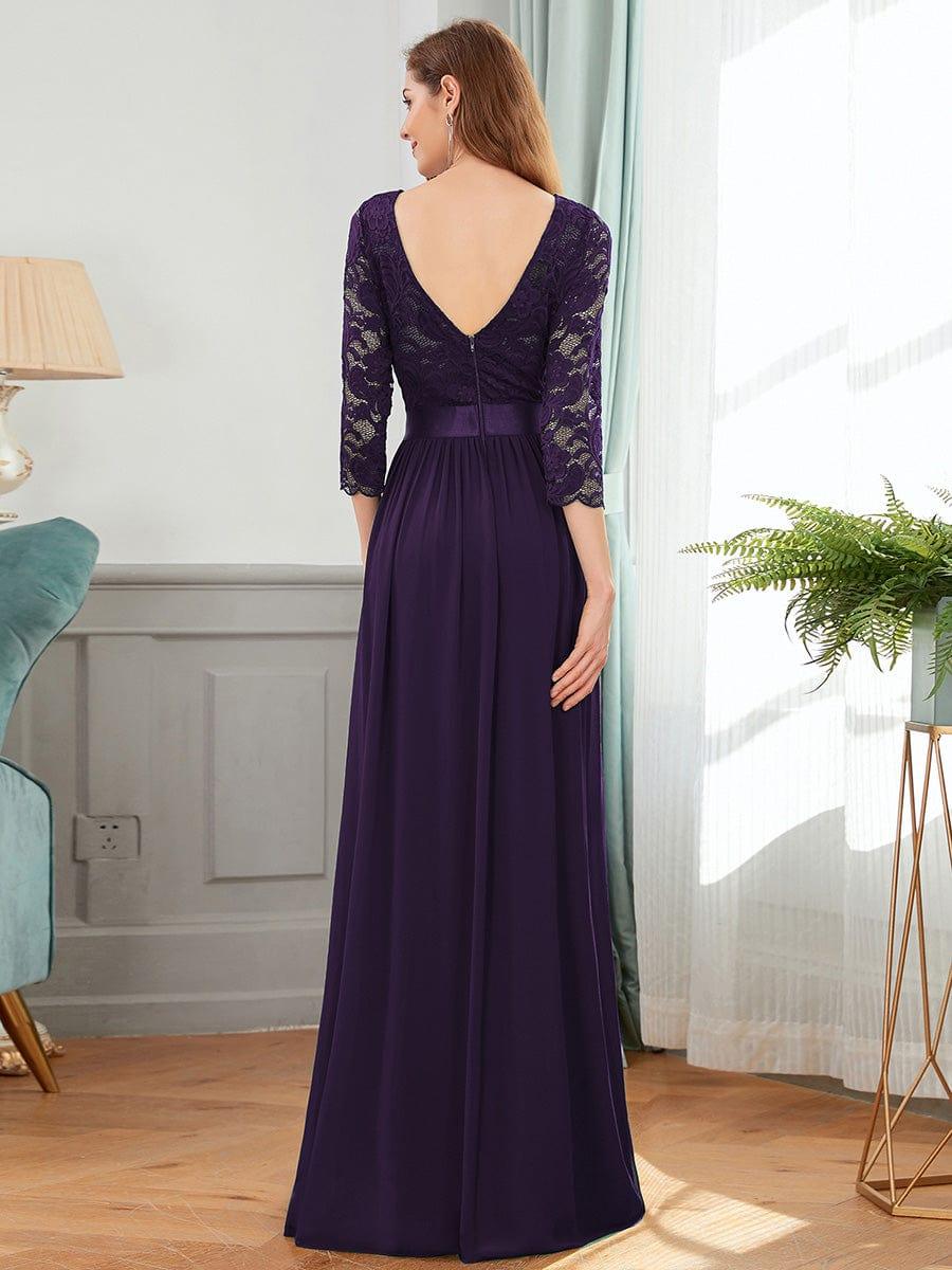 Custom Size See-Through Maxi Lace Evening Dress with Half Sleeve #color_Dark Purple