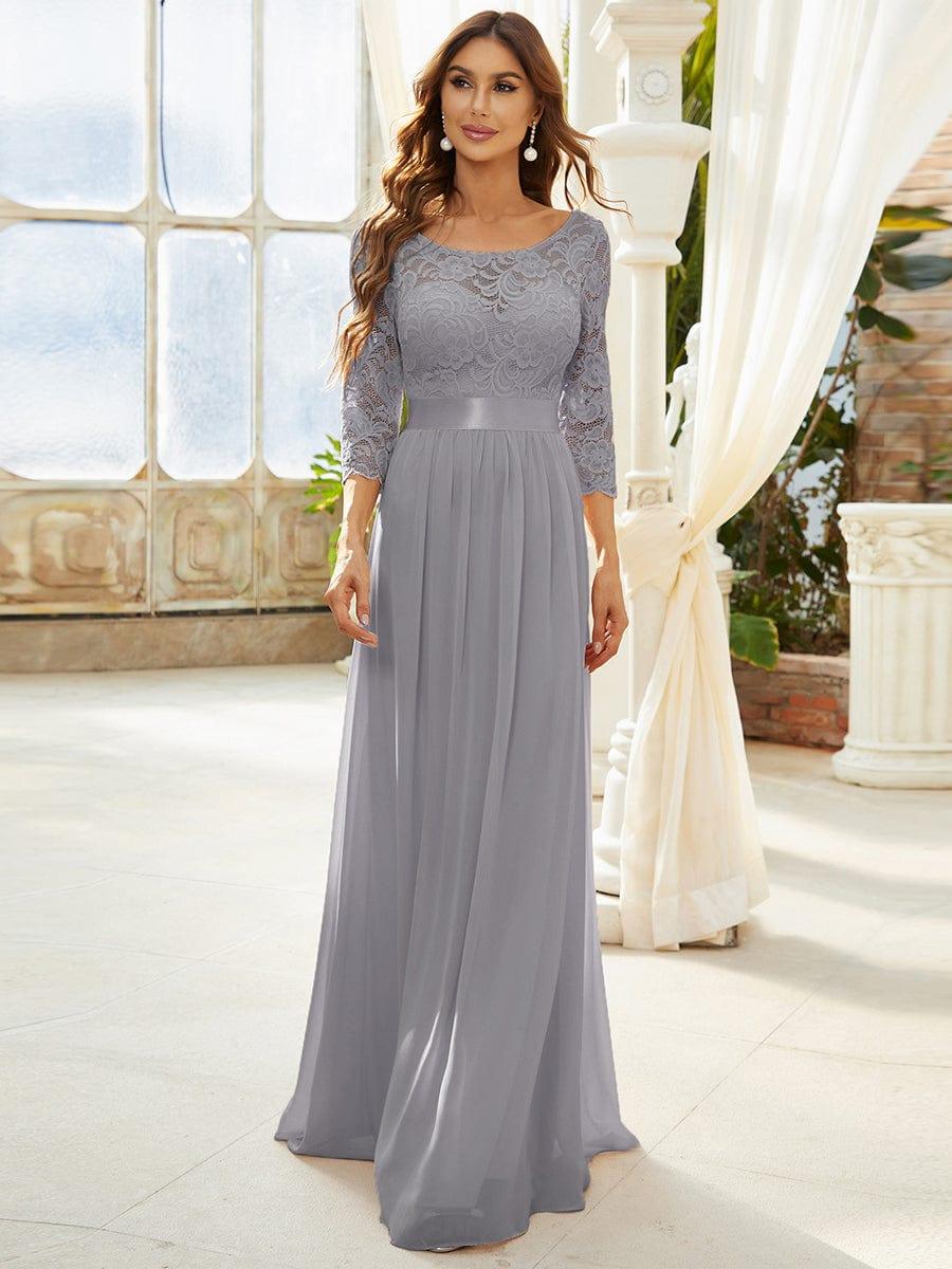 Custom Size See-Through Maxi Lace Evening Dress with Half Sleeve #color_Grey