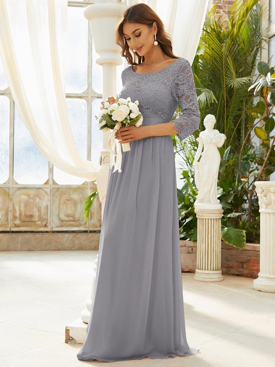 Custom Size See-Through Maxi Lace Evening Dress with Half Sleeve #color_Grey