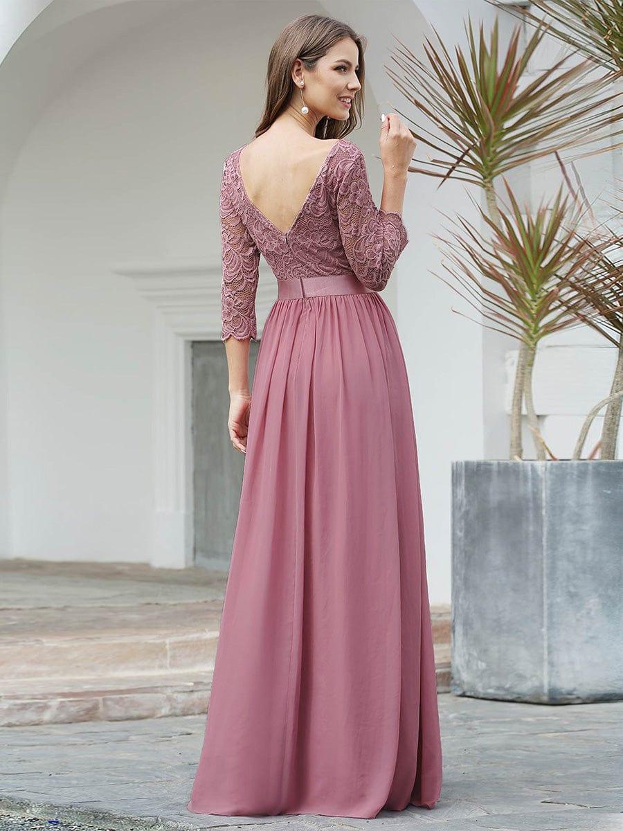 Custom Size See-Through Maxi Lace Evening Dress with Half Sleeve #color_Purple Orchid