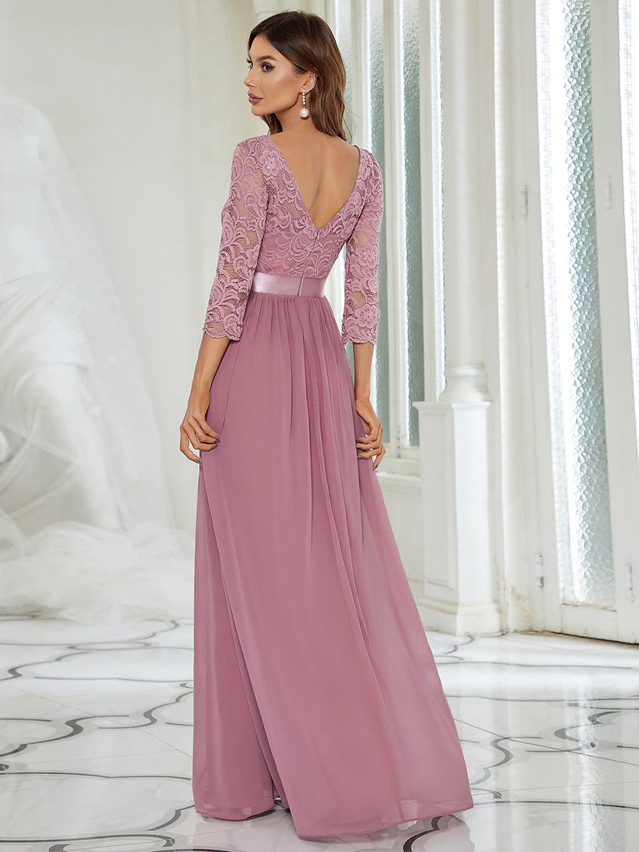 Custom Size See-Through Maxi Lace Evening Dress with Half Sleeve #color_Purple Orchid