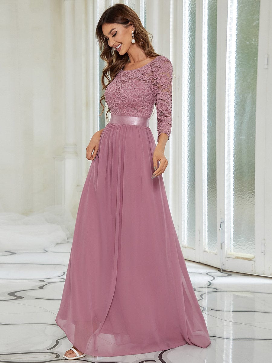 Custom Size See-Through Maxi Lace Evening Dress with Half Sleeve #color_Purple Orchid