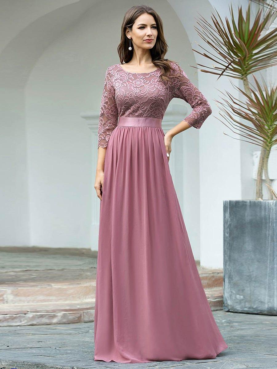 Custom Size See-Through Maxi Lace Evening Dress with Half Sleeve #color_Purple Orchid