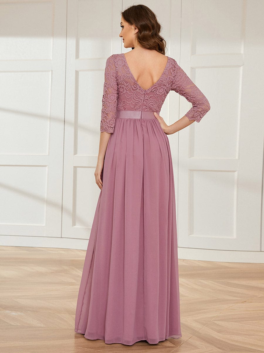 Custom Size See-Through Maxi Lace Evening Dress with Half Sleeve #color_Purple Orchid