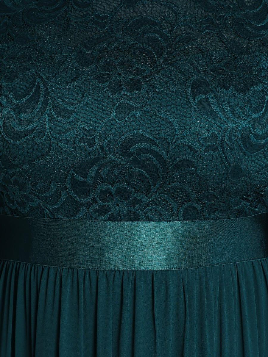 Custom Size See-Through Maxi Lace Evening Dress with Half Sleeve #color_Teal