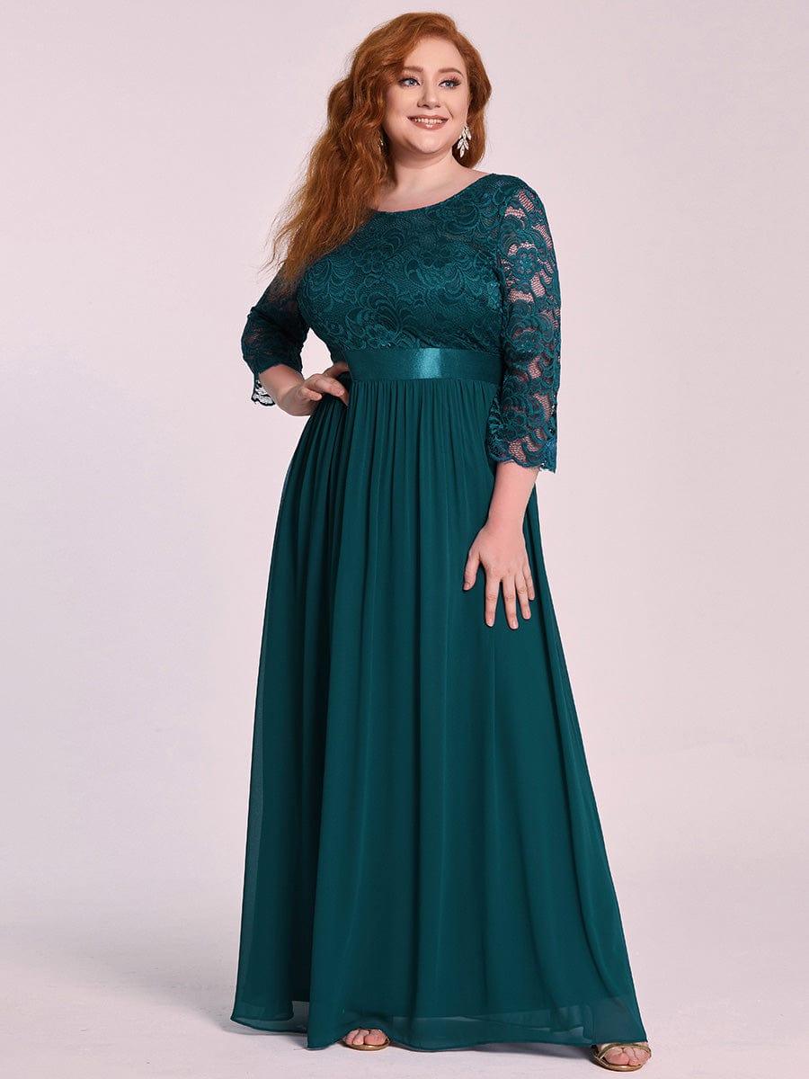 Custom Size See-Through Maxi Lace Evening Dress with Half Sleeve #color_Teal