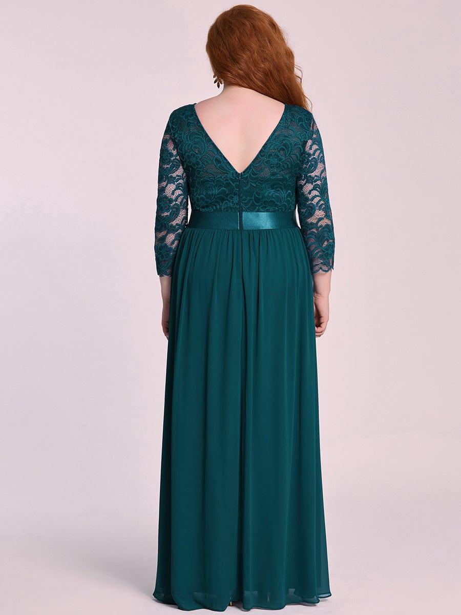 Custom Size See-Through Maxi Lace Evening Dress with Half Sleeve #color_Teal