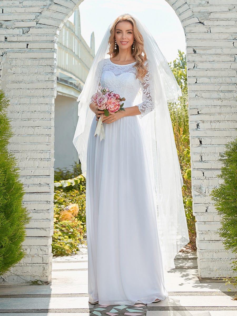 Custom Size See-Through Maxi Lace Evening Dress with Half Sleeve #color_White