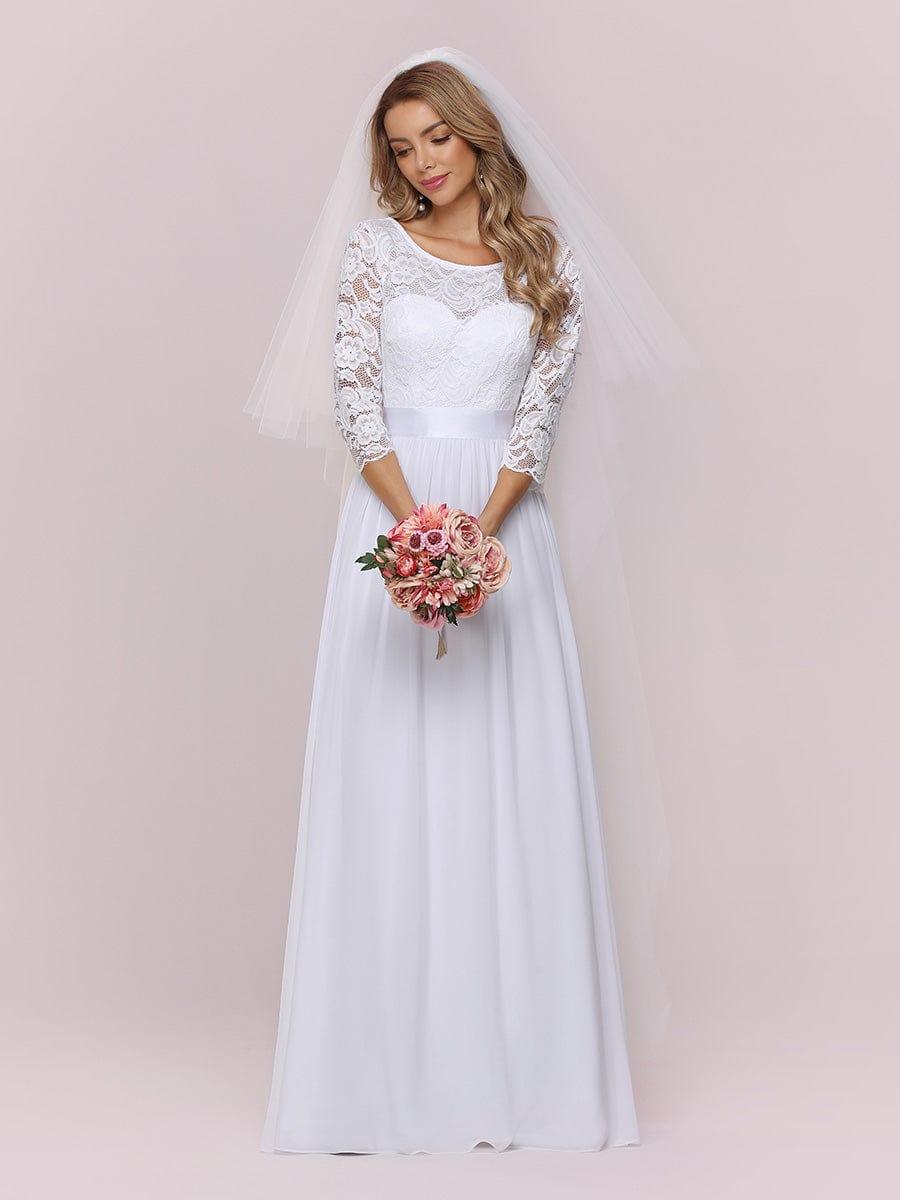 Custom Size See-Through Maxi Lace Evening Dress with Half Sleeve #color_White