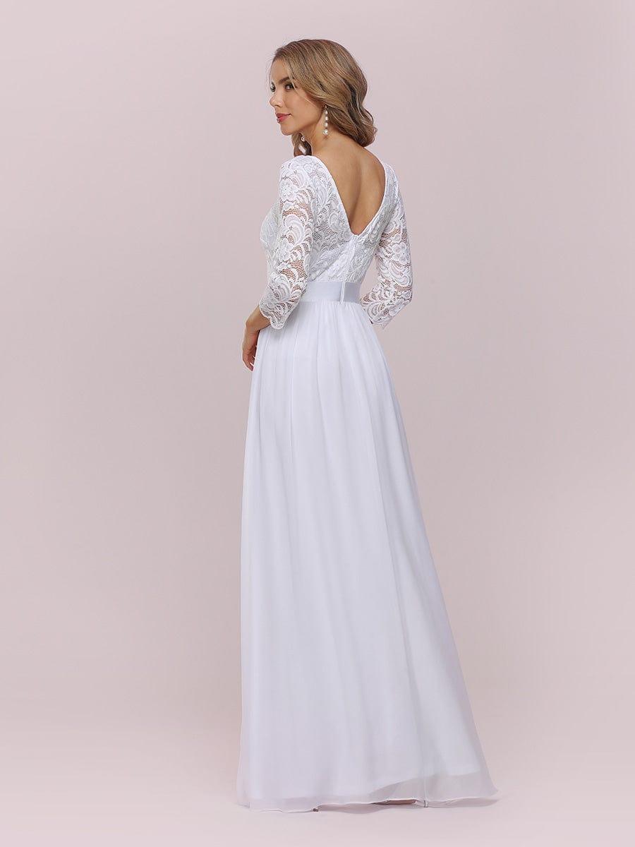 Custom Size See-Through Maxi Lace Evening Dress with Half Sleeve #color_White