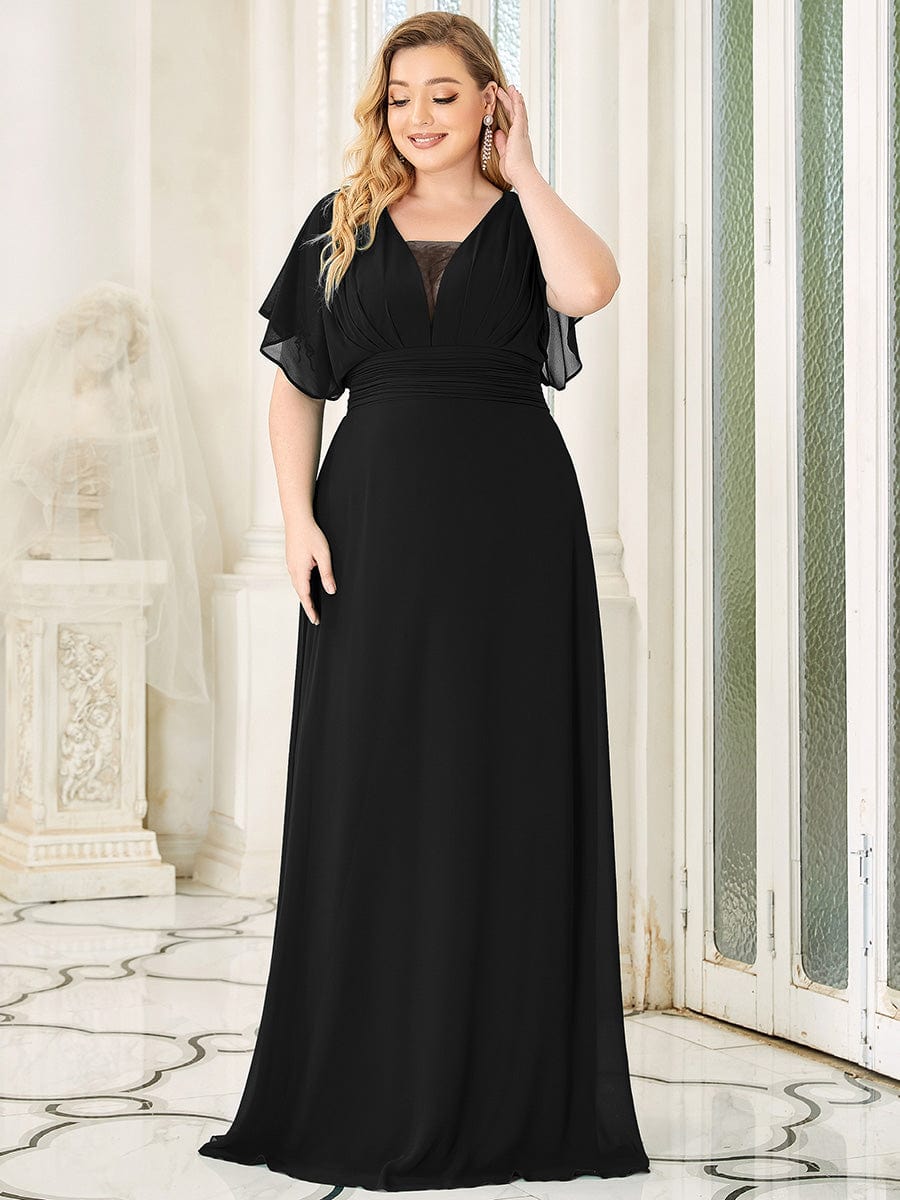 Women's A-Line Empire Waist Maxi Chiffon Evening Dress #color_Black