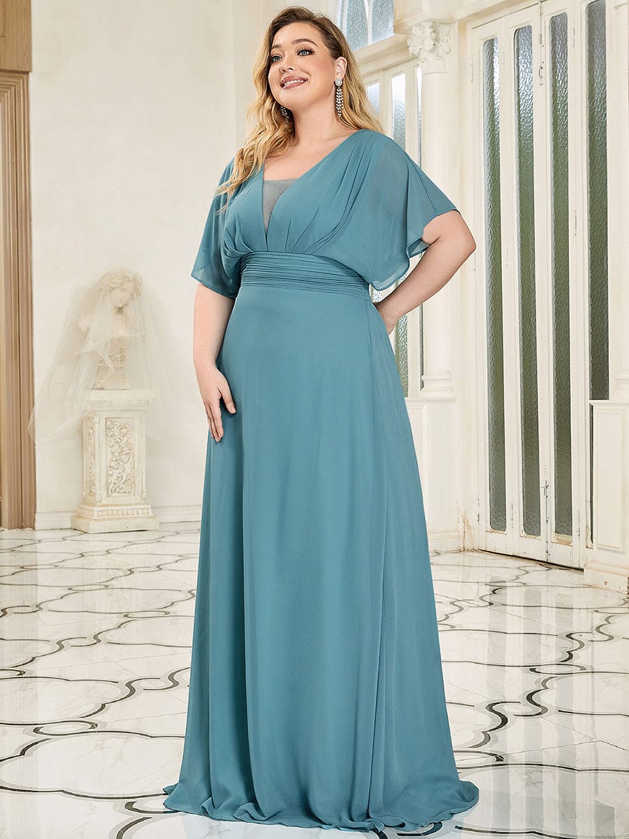 Women's A-Line Empire Waist Maxi Chiffon Evening Dress #color_Dusty Blue