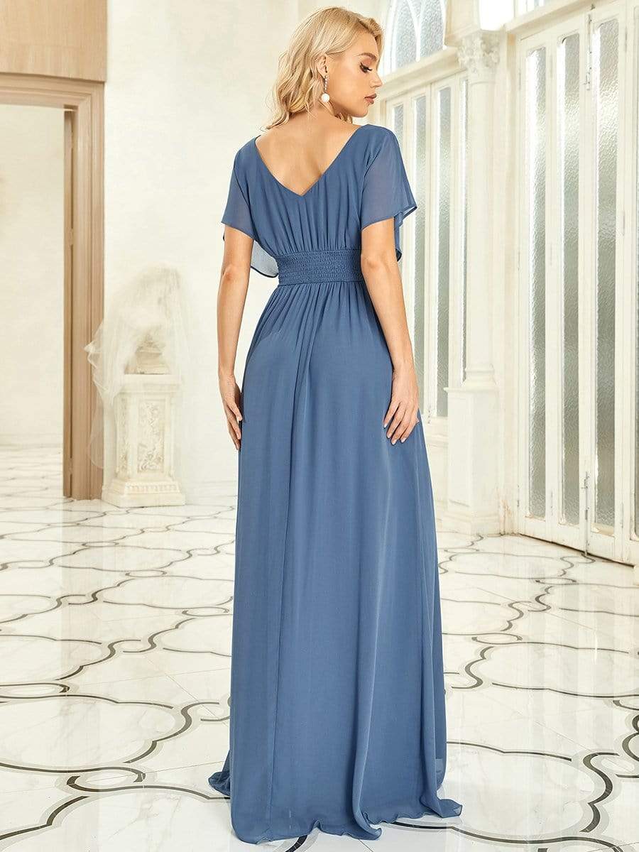 Women's A-Line Empire Waist Maxi Chiffon Evening Dress #color_Dusty Navy 