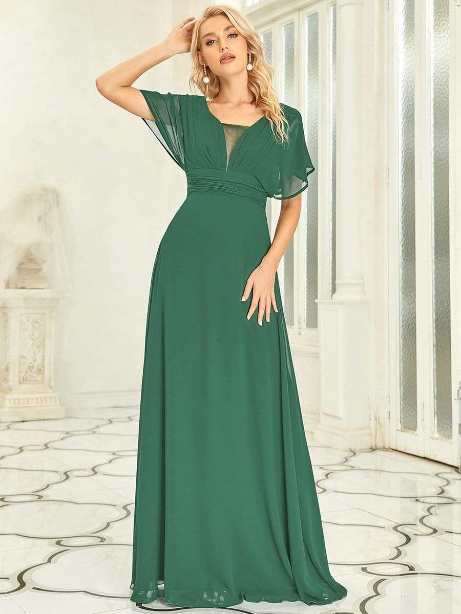 Women's A-Line Empire Waist Maxi Chiffon Evening Dress #color_Green Bean 